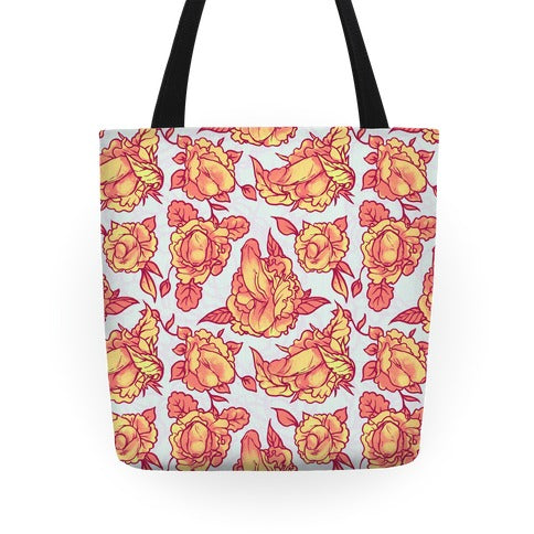 Floral Penis Pattern Orange Tote Bag